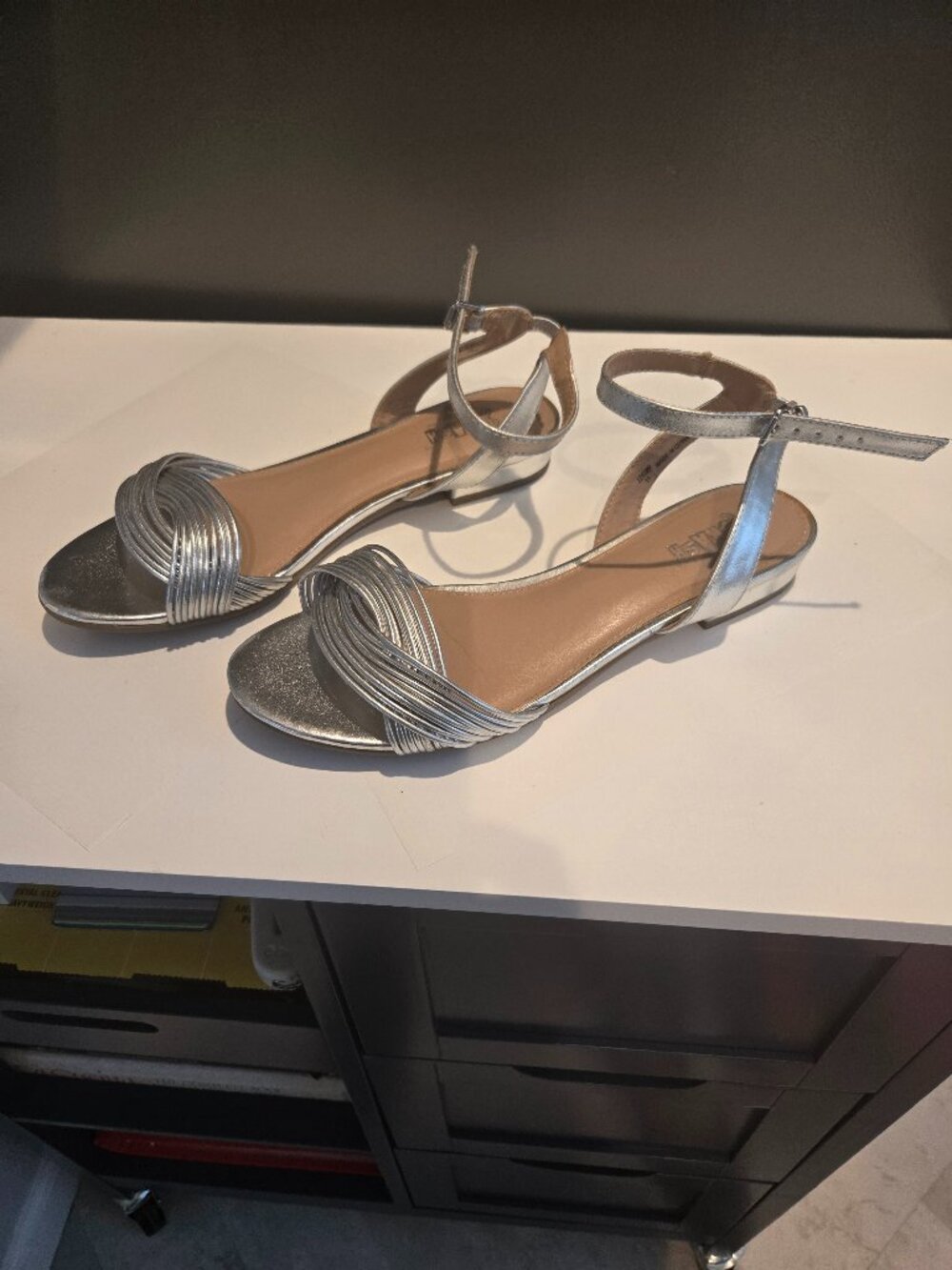 Silver Ankle-Strap Sandals - Size 8